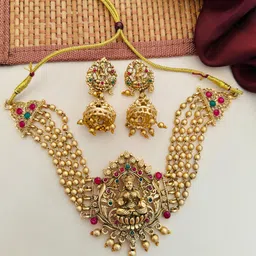 ABDESIGNS Gold Plated Artificial Stones & Beads Studded & Beaded Jewellery Set-19