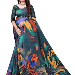 Pemal Designer Floral Printed Organza Saree-image-19