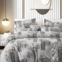 Aura Grey & Black Ethnic Motifs 300 TC King Bedsheet with 2 Pillow Covers-image-12