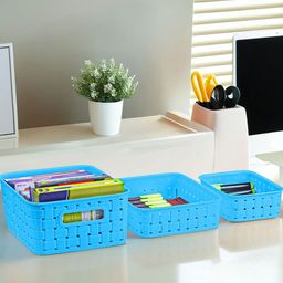 Kuber Industries Blue 3 Pieces Multipurpose Basket Organisers-image-97