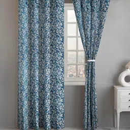 Lunar Days Blue Set of 2 Floral Room Darkening Long Door Curtain-image-86