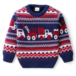 Babyhug Full Sleeves Pullover Sweater Construction Vehicle Design - Navy Blue-image-28