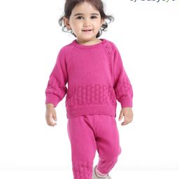 Babyoye Eco Conscious 100% Cotton Knit Full Sleeves Sweater Set with Self Design -  Pink-image-90