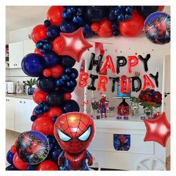 Bubble Trouble Spiderman Theme Birthday Decoration Items with Foil Balloons Set Blue & Red Pack of -73-image-38