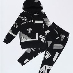 Be Awara Full Sleeves Abstract Pattern Printed Cotton Hoodie & Joggers Set - Black-image-69