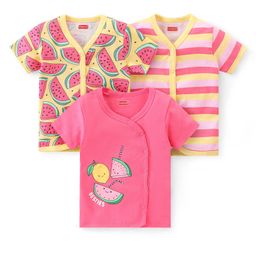 Babyhug 100% Cotton Kint Half Sleeves Front Open Striped Vests Pack of 3 - Multicolor-image-30