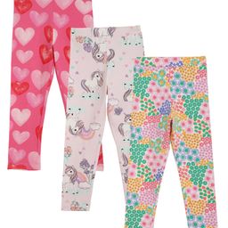 Anthrilo Pack Of 3 Cotton Hearts & Floral Printed Leggings - Pink-picture-27