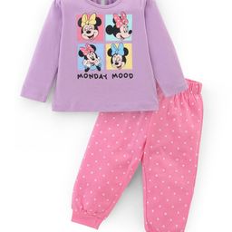 Babyhug Disney Cotton Single Jersey Knit Full Sleeves Night Suit Minnie Mouse Print- Purple & Pink-picture-28