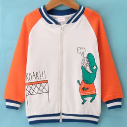 Kookie Kids Full Sleeves Front Open Bomber Jacket With Dino Print - White-image-27