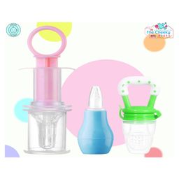 The Cheeky Kidzz Pack of 3 Baby Fruit Nose Suction | Baby Smart Medicine Dropper & Baby Fruit Nibbler Teether and Feeder (PINK-BLUE)-6