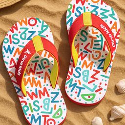 Pine Kids Slip On Flip Flops with Text Print - White & Red-picture-18