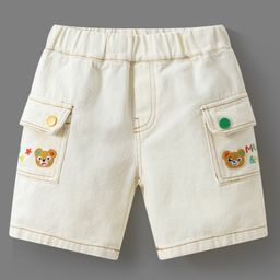 Mark & Mia Cotton Shorts with Bear Patch & Embroidery - Beige-image-73