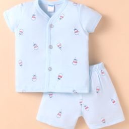 Tango Single Jersey Knit Half Sleeves Shorts Night Suit With Balloon Print - Light Blue-image-6