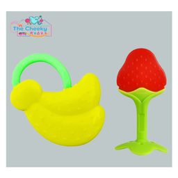 The Cheeky Kidzz Pack of 2 Baby Newborns Soft Silicone Fruit Shaped Teether Teething Toys For Massage BPA Free (YELLOW)-17