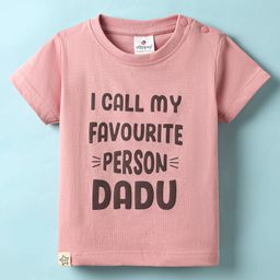 Ollypop Sinker Knit Half Sleeves T-Shirt with Text Print - Pink-image-86