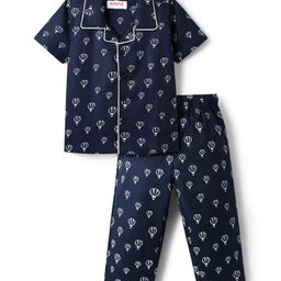 Babyhug Cotton Woven Half Sleeves Co-Ord Night Suit With Air Balloon Print - Navy Blue-image-22