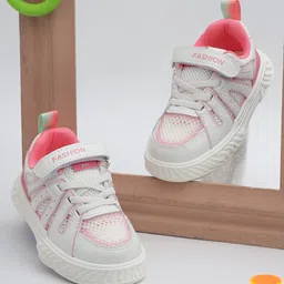 TRUFFLE COLLECTION Fashion Text Designed Mesh Detailed Velcro Closure Sneakers - White & Pink-picture-12