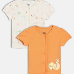MINI KLUB Cotton Knit Pack Of 2 Half Sleeves Bees & Ice Creams Printed Jhablas - Orange & Off White-image-91