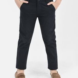 CRIMSOUNE CLUB Cotton Woven Striped Trousers - Navy Blue-image-3