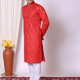 AHLAN APPARELS Ethnic Motifs Embroidered Sequinned Kurta With Pyjamas image 5