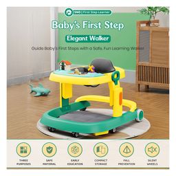 StarAndDaisy Baby Walker with Anti Fall Brake Pads with 3 Speed Height Adjustment, Multi-Level Seat, Recreational Music Toy Bar, Easy to Store -Green image 2