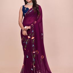 Avojee Floral Poly Georgette Saree-image-100