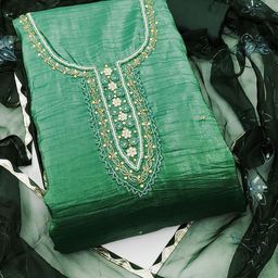 SHADOW & SAINING Embellished Pure Silk Semi-Stitched Dress Material-image-108