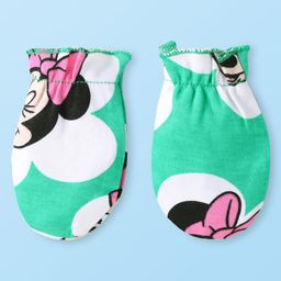 Babyhug Disney Interlock Knit Cap Mittens & Booties Set with Minnie Mouse Print Green - Diameter 12 cm image 4