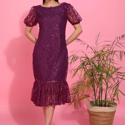 MISS HAUTE Puff Sleeve Net Sheath Midi Dress-image-54