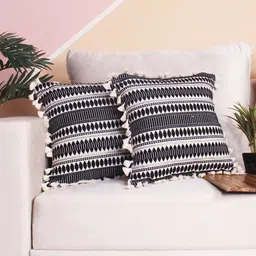 STITCHNEST Black & White 2 Pieces Ethnic Motifs Woollen Square Cushion Covers-38