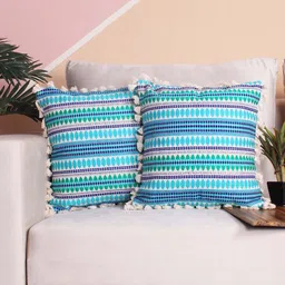 STITCHNEST Blue & White 2-Pieces Embroidered Woollen Square Cushion Covers-image-43