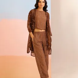 SANSKRUTIHOMES Women Brown Round Neck Pure Cotton Printed Co-Ords Set-14