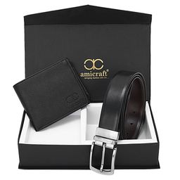 amicraft Men Textured Belt & Wallet Gift Set-image-74