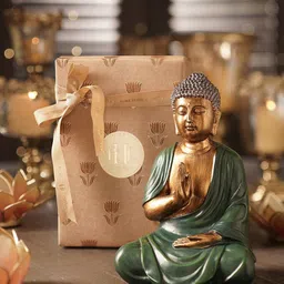 Pure Home and Living Green & Gold Toned Buddha Idol Showpiece-image-73