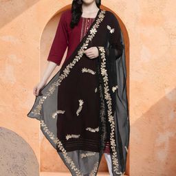 Moda Rapido Floral Embroidered Gotta Patti Chiffon Dupatta-12