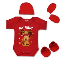 Arvesa Kids-Unisex Red Cotton Rompers-picture-6