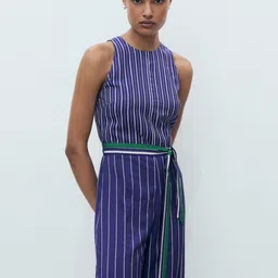 MANGO Striped Belted Basic Jumpsuit-35