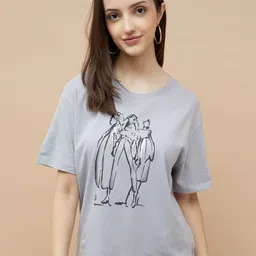 Fame Forever by Lifestyle Women Printed Mandarin Collar T-shirt-image-74