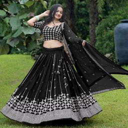 F Plus Fashion Girls Black Net Semi-Stitched Lehenga Choli-image-101