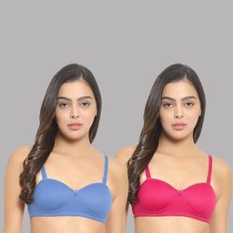 Women Cotton L-Blue,Pink Padded Non-Wired Lingerie Bra Sport wear Gym Crop Tank Top-31