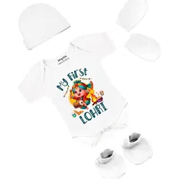 Arvesa Infants My First Lohri Printed Bodysuit with Cap Booties Mitten-picture-55