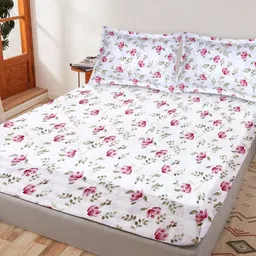 Crest Innovative Lives White & Purple Floral 300 TC King Bedsheet with 2 Pillow Covers-image-30