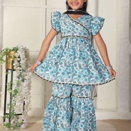 Cutiekins Girls Paisley Printed A-Line Kurti with Sharara & Dupatta-picture-34