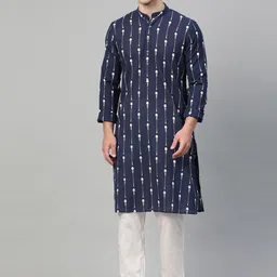 TIGER SNAKE Men Geometric Printed Mandarin Collar Kurta-1