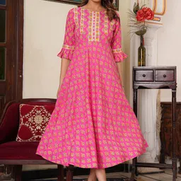 IKRASS Women Floral Printed Festive Anarkali Kurtas-image-45