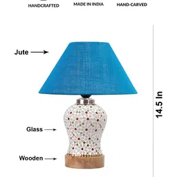 Aura Turquoise Blue Traditional Frustum Shaped Wooden & Mosaic Glass Table Lamp-19