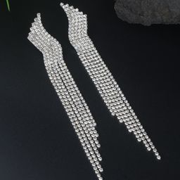 StyleCast Silver-Plated Rhinestone Studded Tasselled Contemporary Drop Earrings-image-59