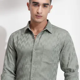 HIGHLANDER Men Comfort Fit Textured Spread Collar Cotton Casual Shirt-picture-49