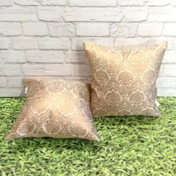 Pink Parrot Beige & Gold-Toned 2 Pieces Ethnic Motifs Jacquard Silk Square Cushion Covers-image-22
