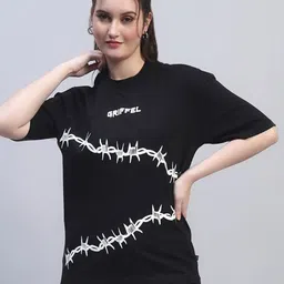 GRIFFEL Women Printed Drop-Shoulder Sleeves Relaxed Fit T-shirt-image-78